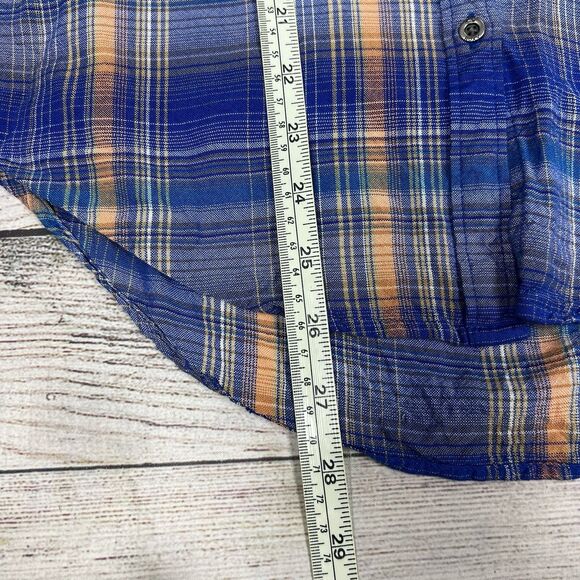 Roxy Womens Blue Orange Flannel Shirt Plaid Long Sleeve Button Up Viscose Size M - Picture 12 of 12